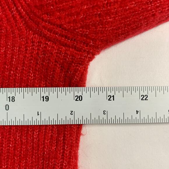 Loft L Womens Jeweled Button V Neck Cardigan Sweater Tango Red Fuzzy - Picture 7 of 8